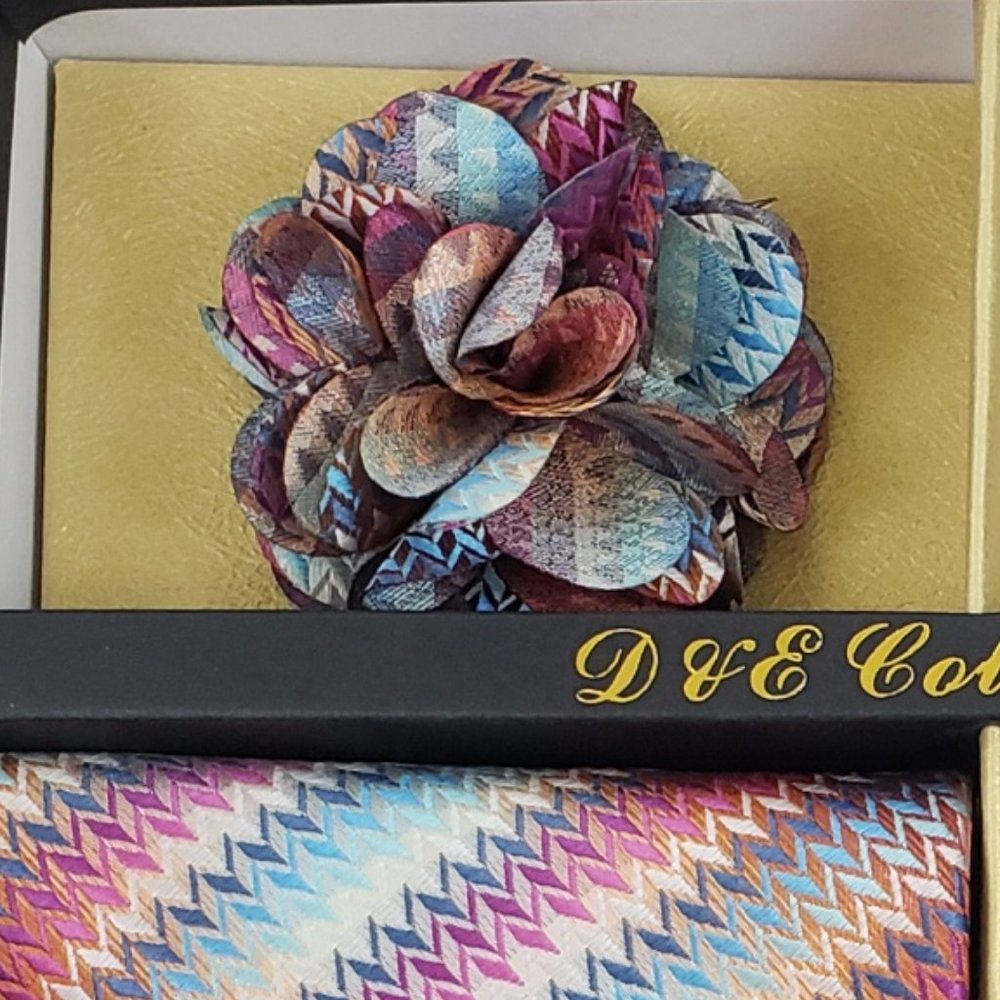 6 Piece Pink Blue Chevron Necktie & Bow Tie Set - Picture 3 of 6